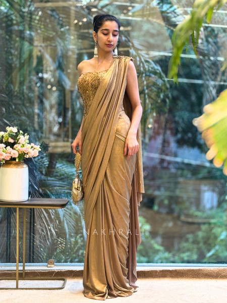 Hazel Radiance Brown Corset Drape Saree