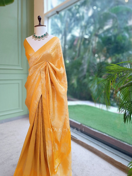 Noor-e-Kashi Katan Silk Yellow Saree With Banarasi Zari Brocade Weave