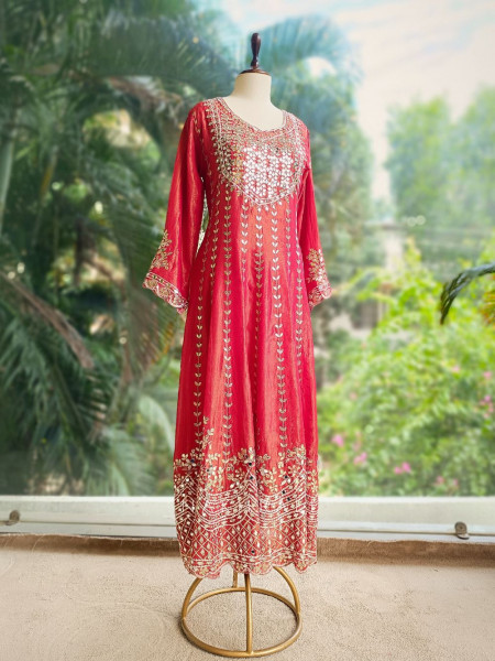 Tanira Gajari Mirror Work Anarkali Set with Embroidered Dupatta