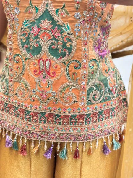 Jive Mustard Sharara Set With Resham, Dori & Mirror Work