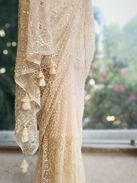 Elorah Cream Beaded Saree with Sequin Work Blouse