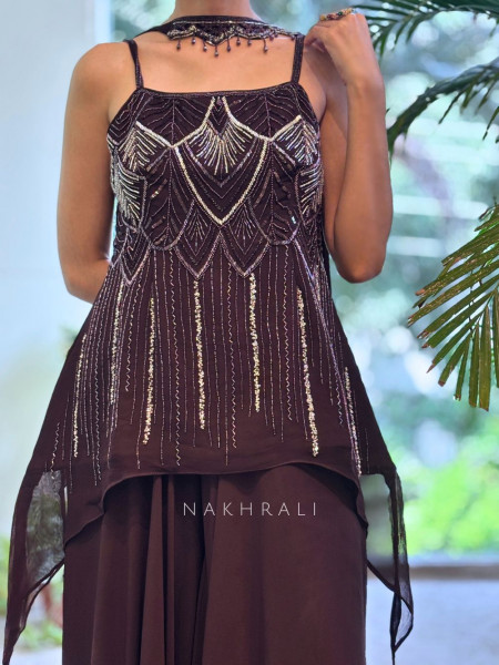 Glam Groove Wine Kurta Palazzo Set with Sequin & Cut Dana Work