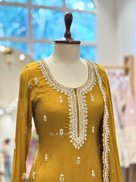Kanakveli Mustard Gharara Suit Set With Sequin and Cutdana Work