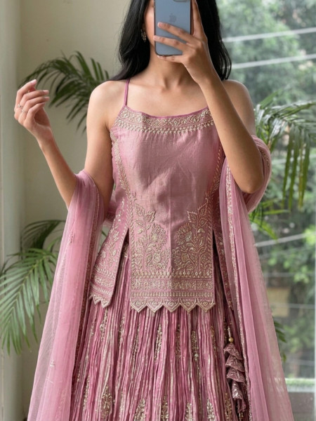 Cressida Pink Shimmer Tissue Indo-Western Lehenga