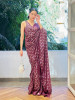 Wine Sequin Saree with Mirror Work Blouse