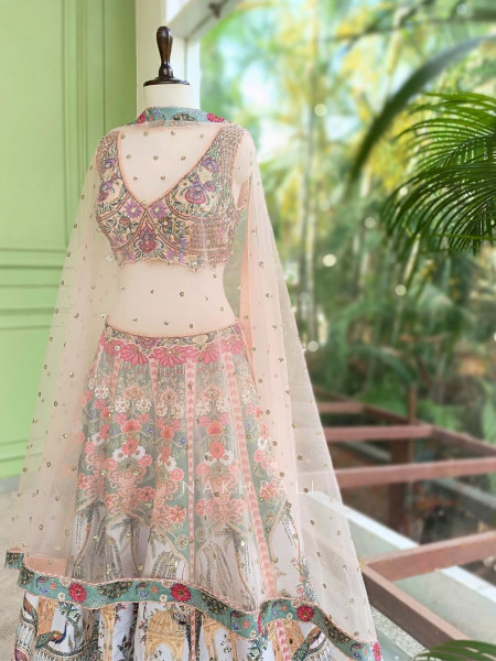 Carnira Peach Carnival Lehenga with Thread, Mirror, Sequin and Bead Work