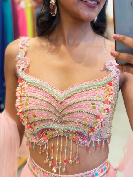 Rishmita Pink Indo Western Crop Top Palazzo Set with Cut Dana Work