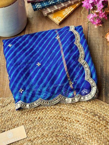 Chhavi Blue Leheriya Saree with Sequin Zari Work