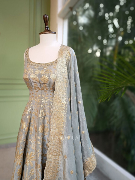 Amaira Sea Green Banarasi Weave Anarkali