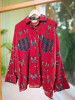 Banjara Red Cotton Oversized Shirt with Butterfly &amp; Chevron Print