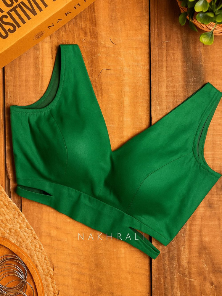 Image of Bombshell Green Readymade Blouse with V-Neckline
