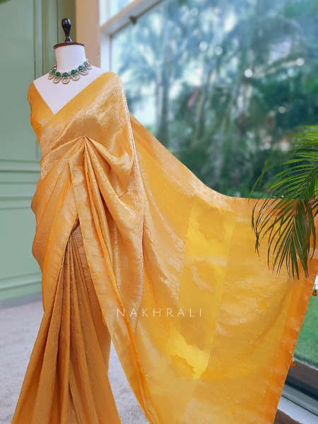 Noor-e-Kashi Katan Silk Yellow Saree With Banarasi Zari Brocade Weave