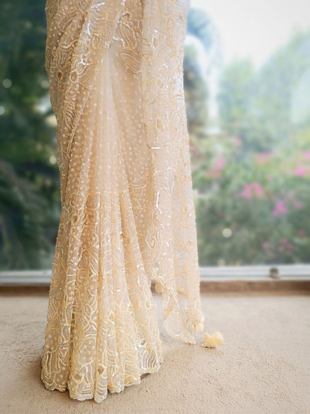 Elorah Cream Beaded Saree with Sequin Work Blouse