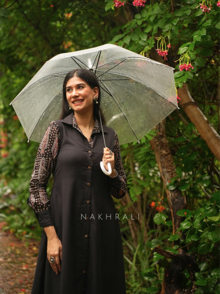 Sahir Black Cotton Button-Down Dress