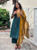 Vanika Teal Green Suit Set with Printed Yoke and Dupatta