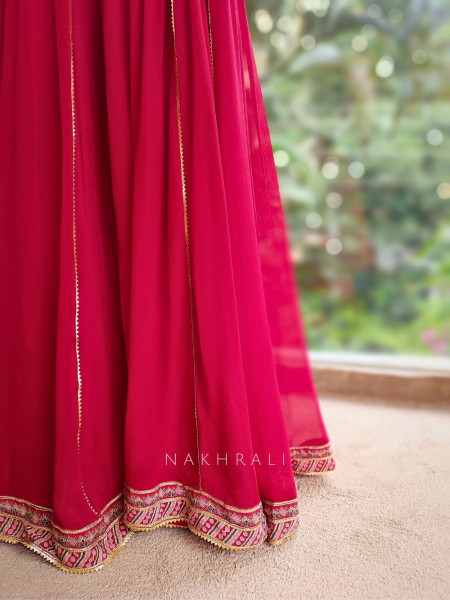 Rajmohini Red Printed Anarkali Suit Set with Embroidered Dupatta