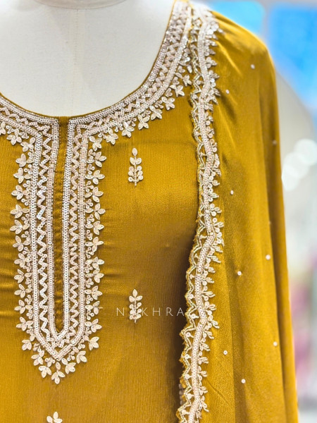 Kanakveli Mustard Gharara Suit Set With Sequin and Cutdana Work