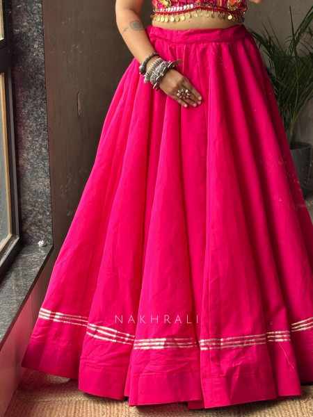 Ghumar Magenta Cotton Skirt with 36 Kali Gher & Tassel Tie