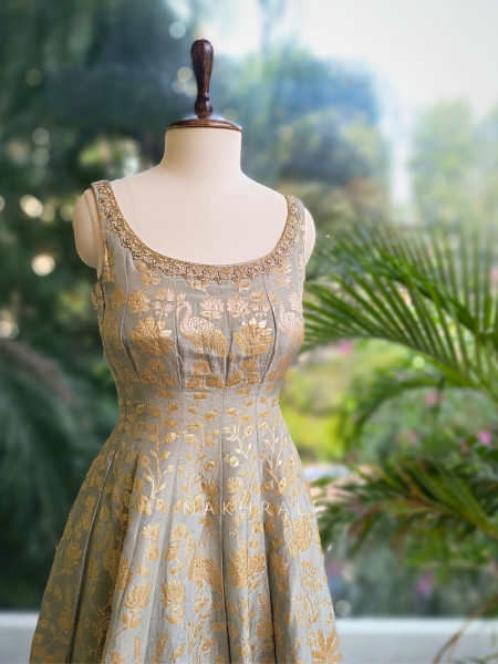 Amaira Sea Green Banarasi Weave Anarkali