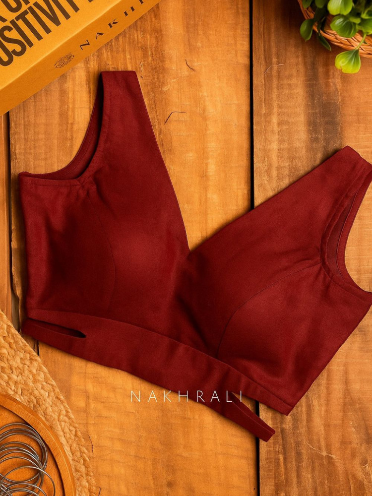 Image of Bombshell Dark Rust Readymade Blouse with V-Neckline