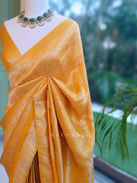 Noor-e-Kashi Katan Silk Yellow Saree With Banarasi Zari Brocade Weave