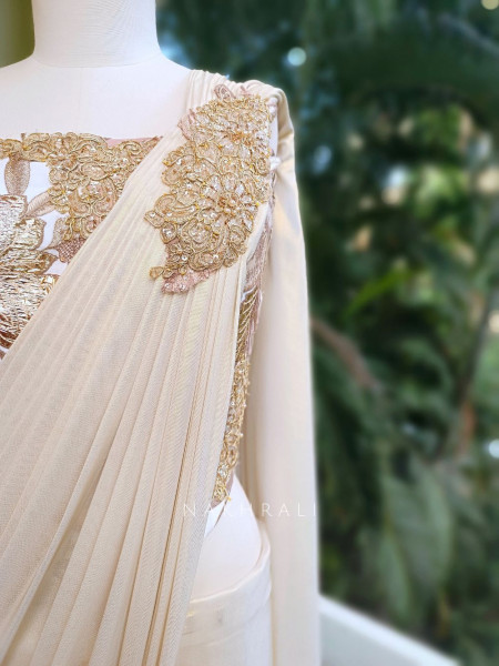 Sienna Ivory Zari Corset Drape Saree