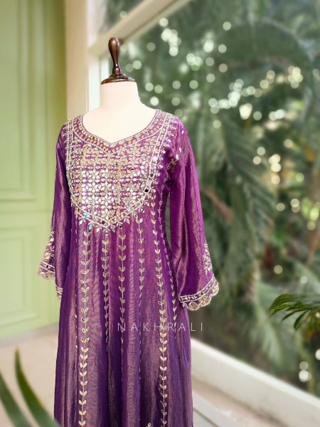 Tanira Purple Mirror Work Anarkali Set with Embroidered Dupatta