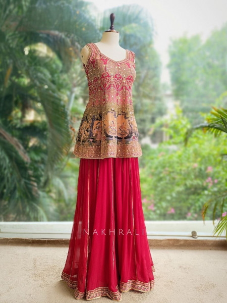 Rajmohini Red Printed Anarkali Suit Set with Embroidered Dupatta