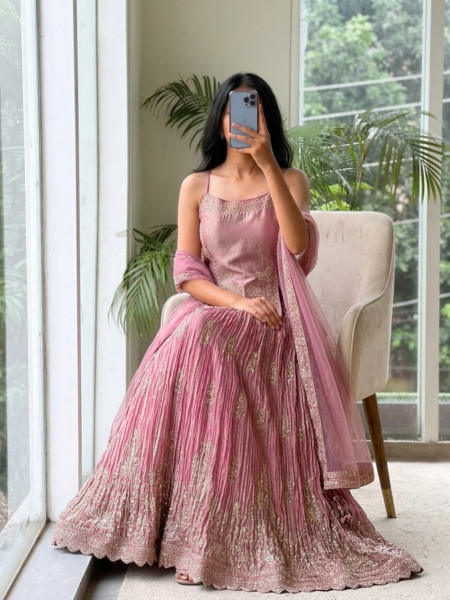 Cressida Pink Shimmer Tissue Indo-Western Lehenga