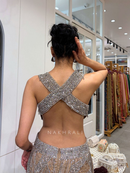 Elora Golden Sequin and Pearl Work Cocktail Gown