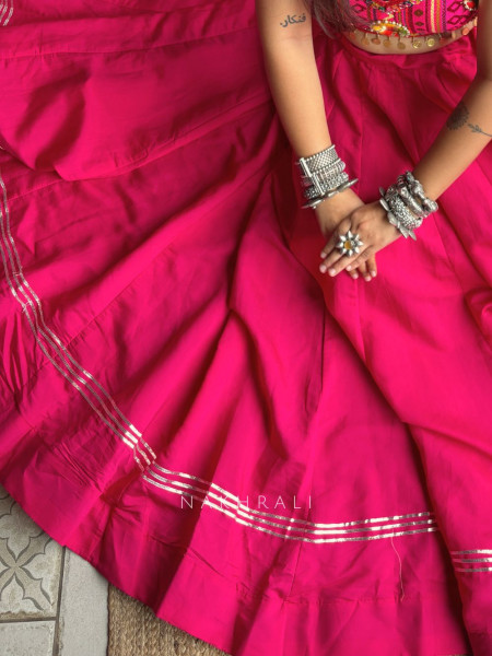 Ghumar Magenta Cotton Skirt with 36 Kali Gher & Tassel Tie