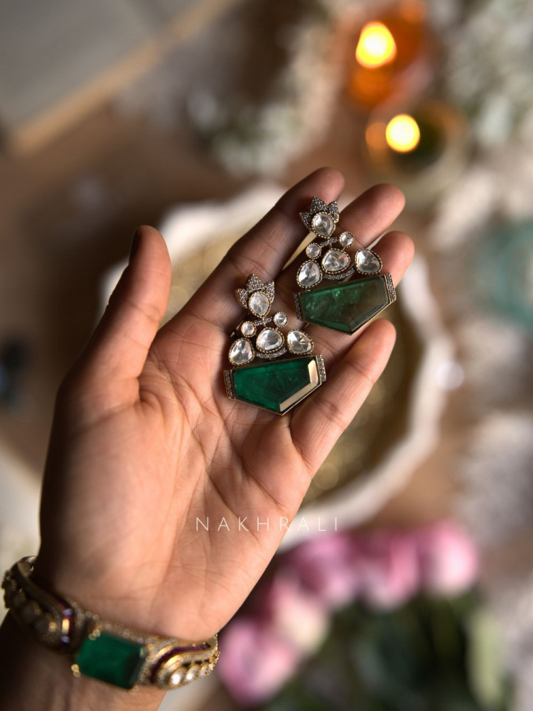 Image of Elvara Green Statement Earrings