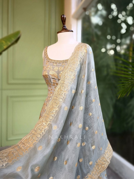 Amaira Sea Green Banarasi Weave Anarkali
