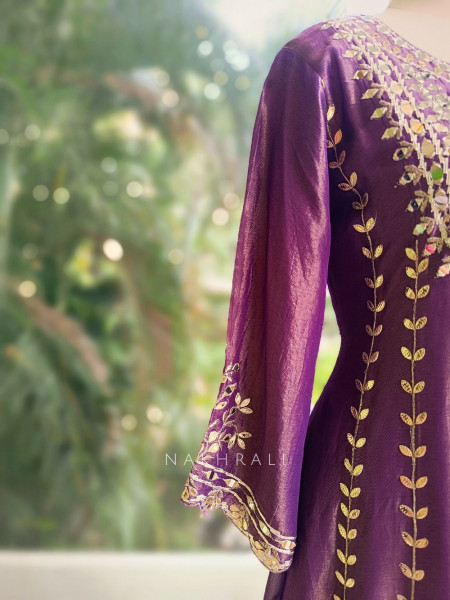 Tanira Purple Mirror Work Anarkali Set with Embroidered Dupatta