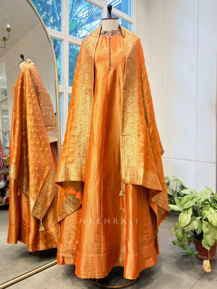 Royal Bloom Orange Anarkali Dress Royal Bloom Orange Anarkali Dress