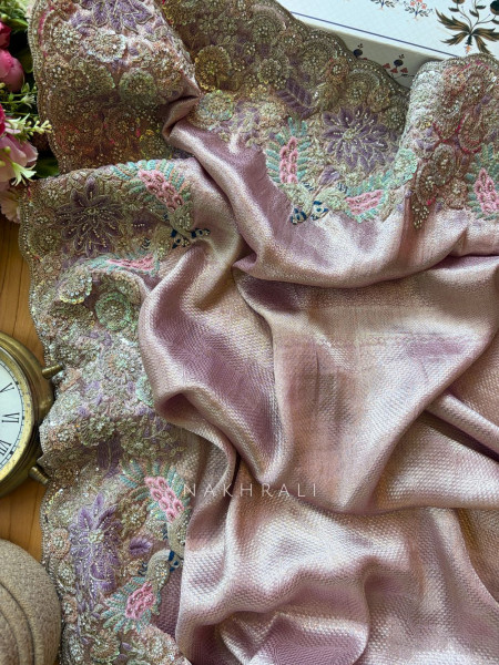 Zirel Lavender Zari Woven Saree with Sequin Embroidery