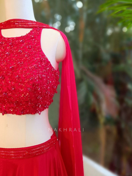 Brivaan Red Lehenga Set with Beads and Sequin Work