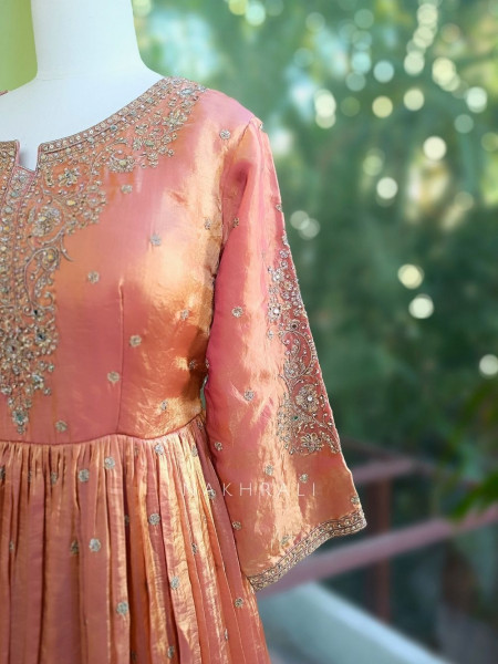 Zareen Peach Sequin & Bead Anarkali Set