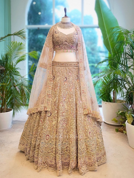 Majestic Aura Brown Embroidered Lehenga Set