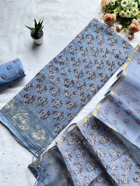 Dastaan Sky Blue Kota Doria Dress Material