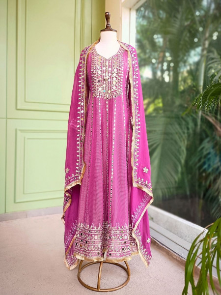 Aaranya Purple Mirror Embroidered Anarkali Set
