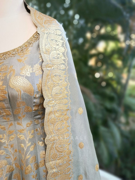 Amaira Sea Green Banarasi Weave Anarkali