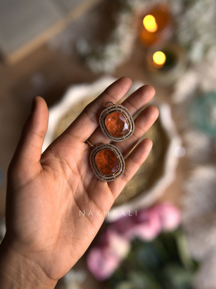 Image of Lustre Orange Stone Statement Earrings