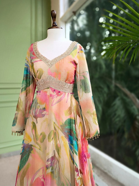 Aaravi Pastel Floral Tissue Anarkali Set with Ombre Dupatta