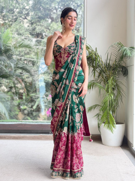 Thalassa Purple Georgette Saree with Readymade Corset Blouse