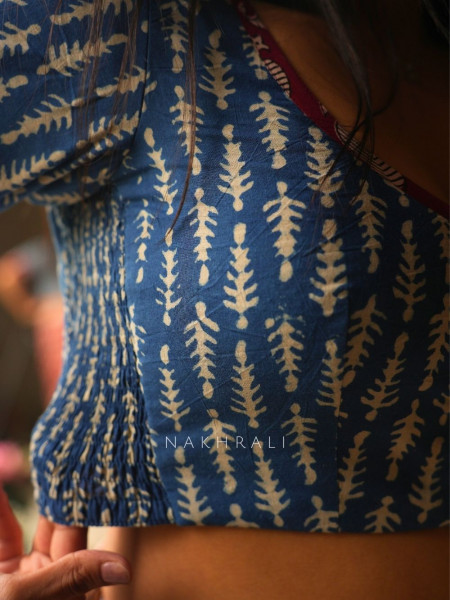 Mrittika Blue Blouse Printed With Elasticated Fit