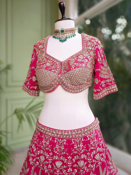 Myraune Magenta Lehenga with Sequin, Beads and Cut Dana Work
