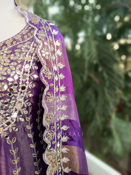 Tanira Purple Mirror Work Anarkali Set with Embroidered Dupatta