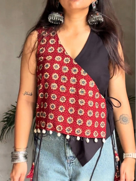 Bijuria Maroon Cotton Koti with Kodi Detailing