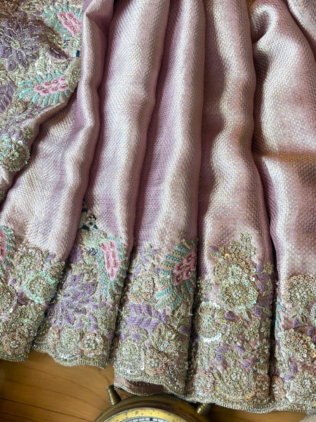 Zirel Lavender Zari Woven Saree with Sequin Embroidery